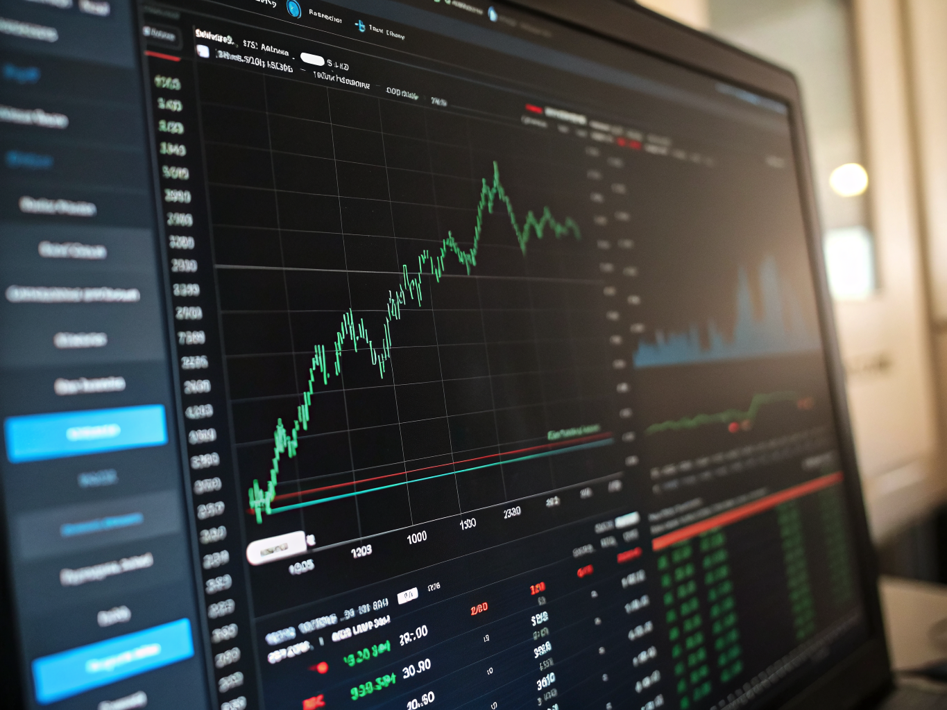 Computer monitor displaying comprehensive algorithmic back testing report with equity curve and metrics