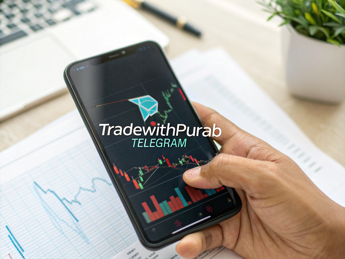 Smartphone displaying a Telegram trading signal channel forwarding orders directly to terminal